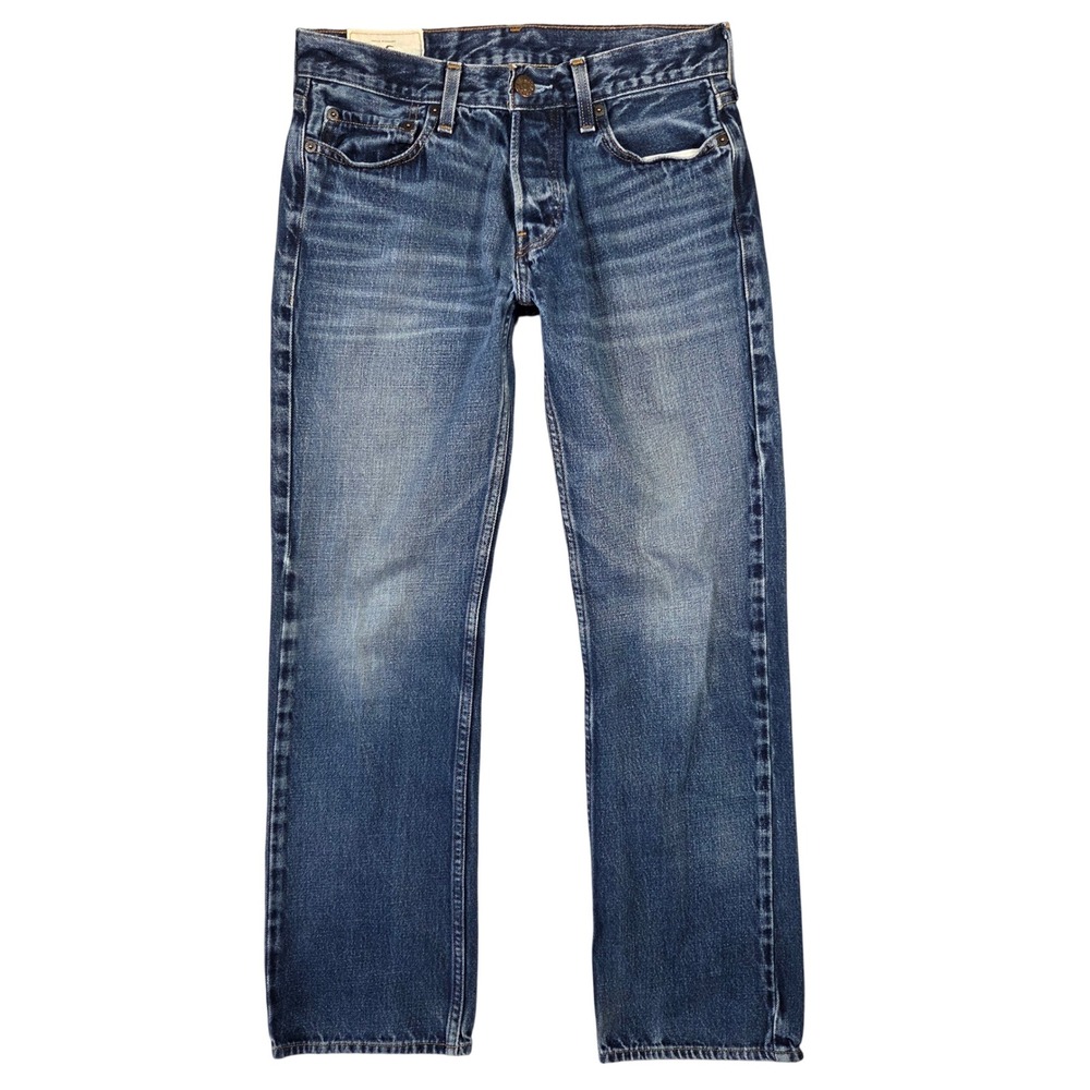 Hollister Mens Straight Leg Jeans Blue Medium Wash Button Fly 30x32 Preppy
